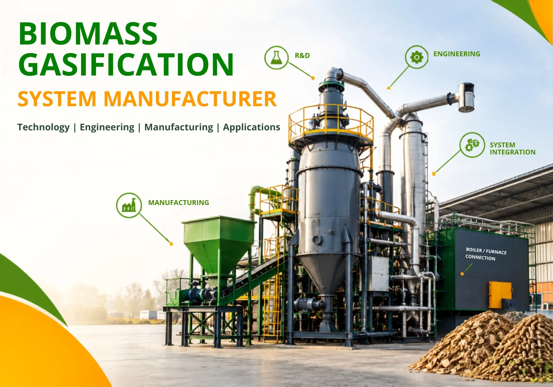 Biomass gasification system components and industrial integration